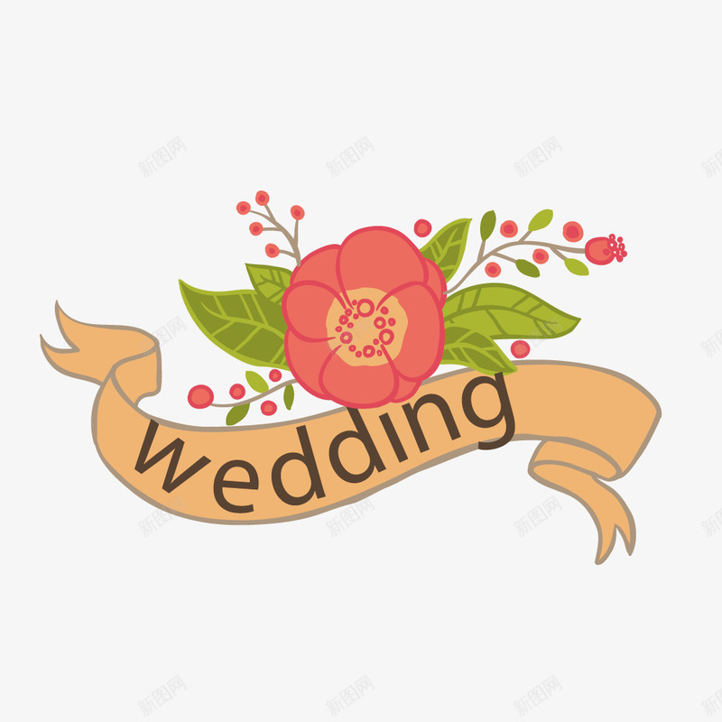 结婚季装饰标签png免抠素材_88icon https://88icon.com wedding 丝带 小清新 结婚季 花朵 飘带