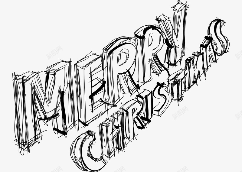 圣诞节快乐png免抠素材_88icon https://88icon.com Christma Christmas merry 圣诞节 手绘 艺术字 英文字母 黑色