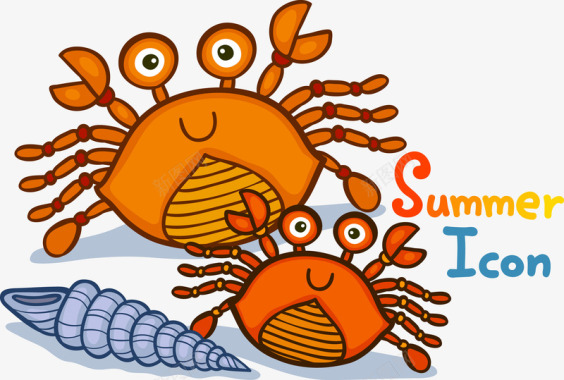 海边螃蟹海螺图标图标