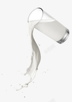 玻璃杯倒出的牛奶素材