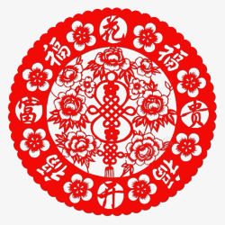 中国风花纹剪纸红色花纹素材