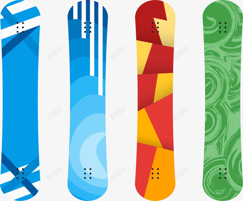 四个彩色滑雪板矢量图ai免抠素材_88icon https://88icon.com 冬季运动 滑雪板 滑雪橇 矢量图 矢量素材 红色 绿色 蓝色