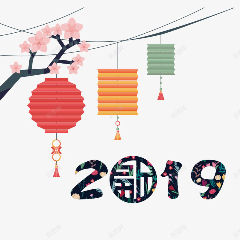 2019png免抠素材_88icon https://88icon.com 2019 中国风 梅花 纸灯笼