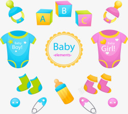 新生儿衣服可爱男女婴儿用品矢量图高清图片