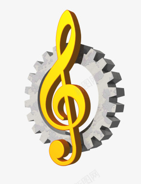 音符和齿轮3D插画图标图标