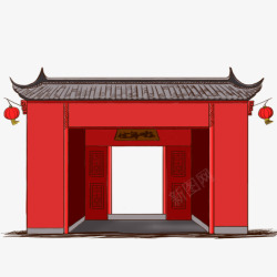 高门红墙中国风春节房屋元素高清图片