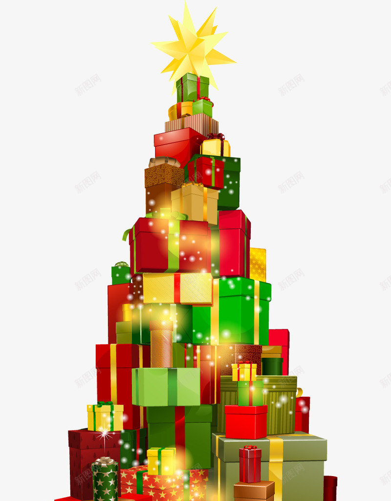 彩色光效圣诞树礼盒png免抠素材_88icon https://88icon.com 圣诞树 彩色 礼盒