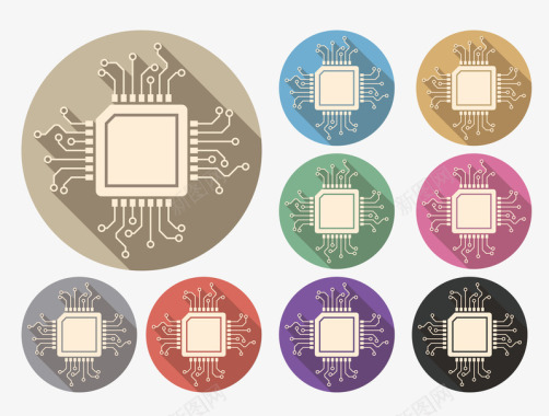 RFID芯片精美彩色芯片纹路圆形图标图标