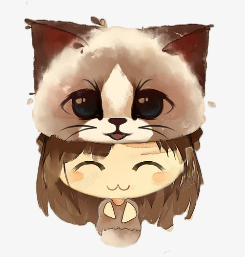 手绘猫咪png免抠素材_88icon https://88icon.com 女孩 帽子 眼睛