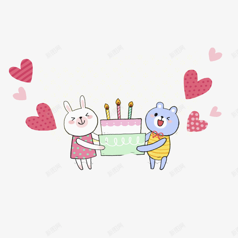 生日蛋糕png免抠素材_88icon https://88icon.com 兔子 手绘 条纹 猫咪 生日蛋糕 眨眼 粉色爱心 蜡烛