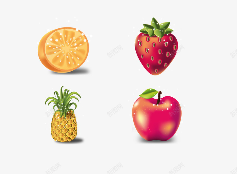 手绘橙子草莓菠萝苹果png免抠素材_88icon https://88icon.com 凤梨 橙子 苹果 草莓