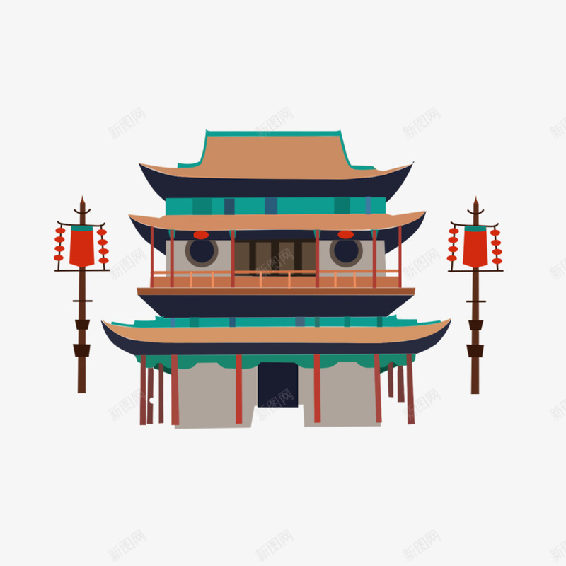 手绘卡通古典阁楼png免抠素材_88icon https://88icon.com 中国风 卡通 古代建筑 古典风 古风阁楼 建筑 手绘 阁楼