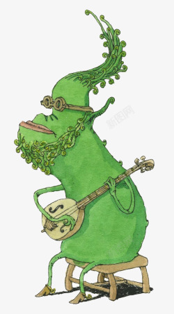 绿色弹吉他怪兽插画素材