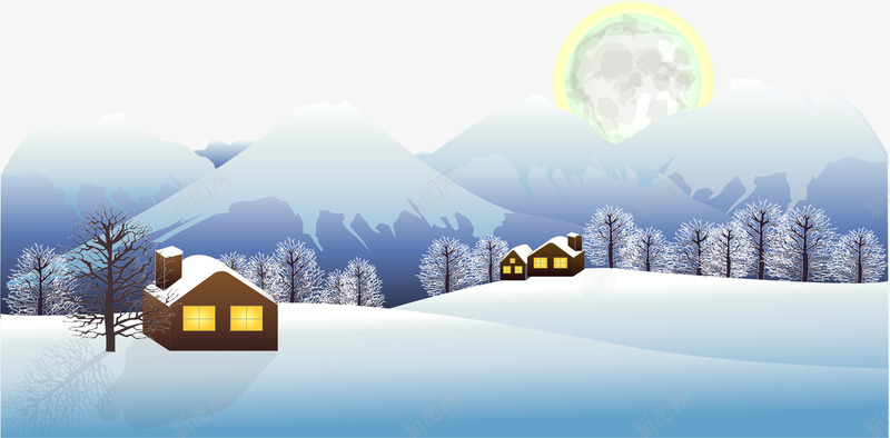 冬日雪景png免抠素材_88icon https://88icon.com AI矢量素材 免费PNG 冬日 夜晚 月亮 雪地 雪山 雪景