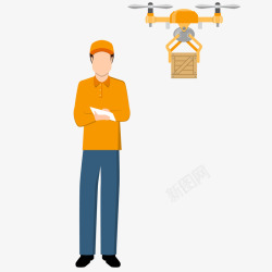 无人机运输无人机和快递员插画矢量图高清图片