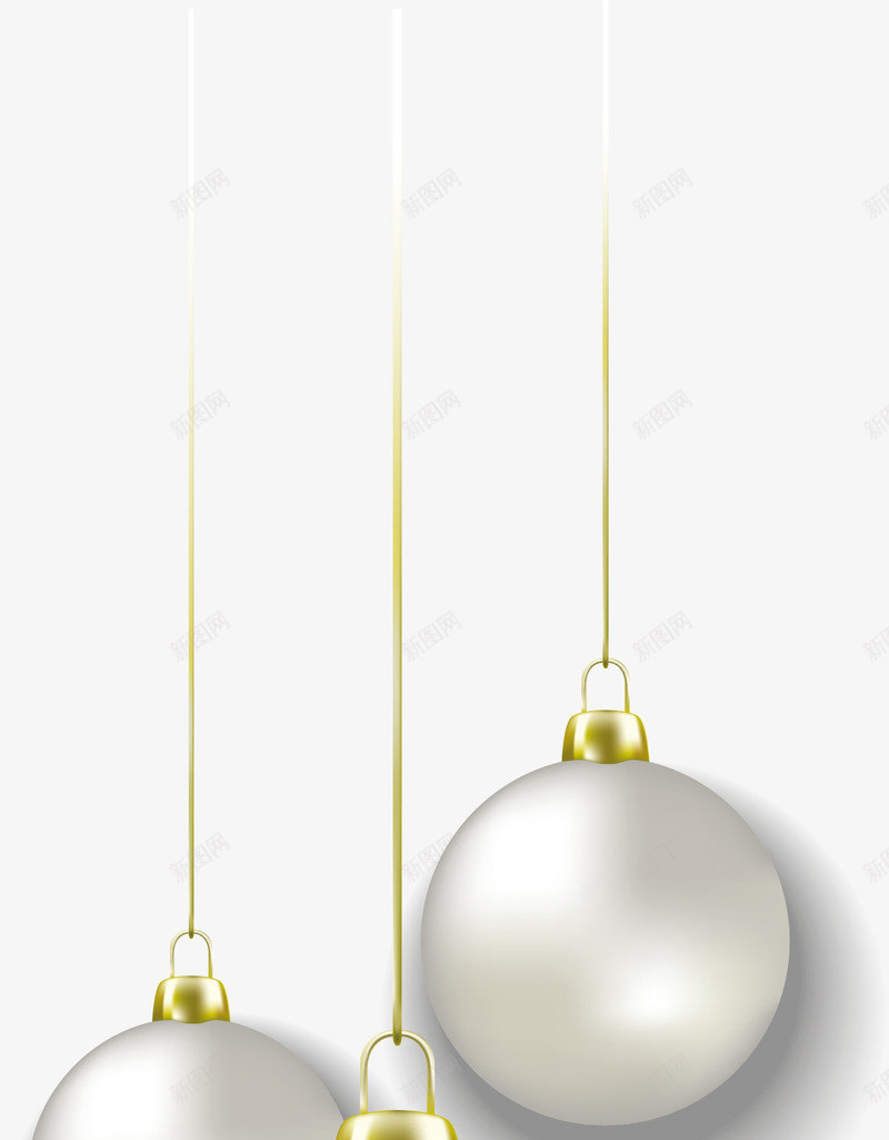圣诞节白色圣诞球png免抠素材_88icon https://88icon.com 圣诞节吊球 圣诞节挂饰 白色圣诞球 质感 金色吊环 金色绳子