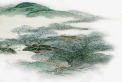 绿色中国风手绘山水风景素材