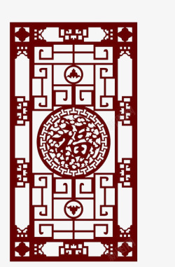 中式窗框红木福字雕花中式木窗高清图片
