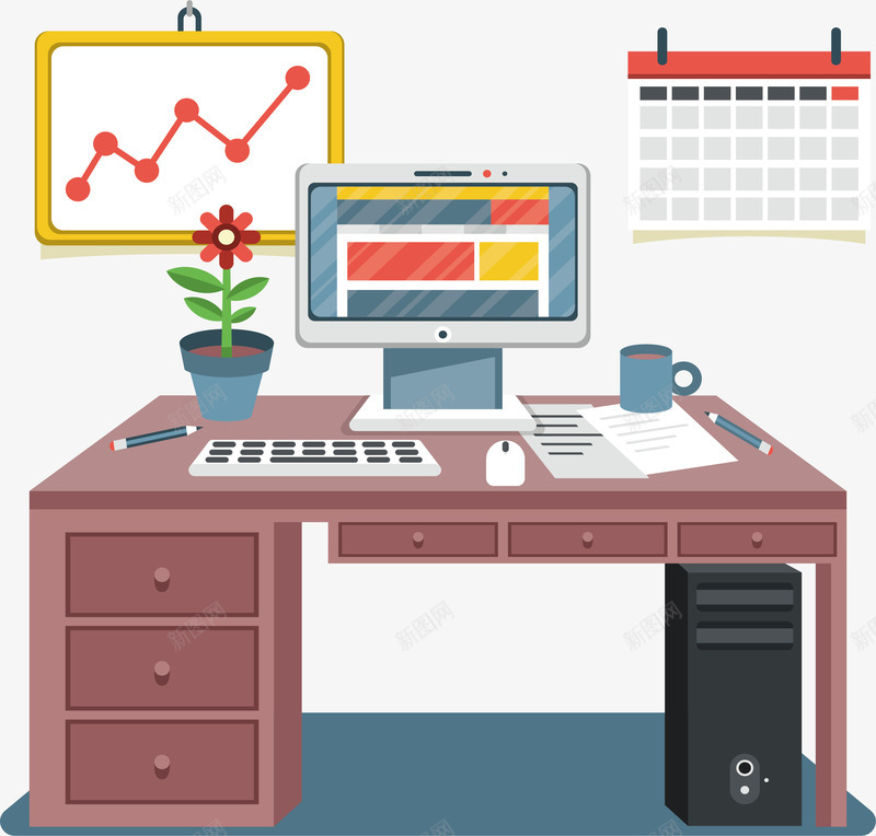 商务办公室png免抠素材_88icon https://88icon.com 办公室 办公桌 工作室 工作环境 桌面盆栽 矢量png