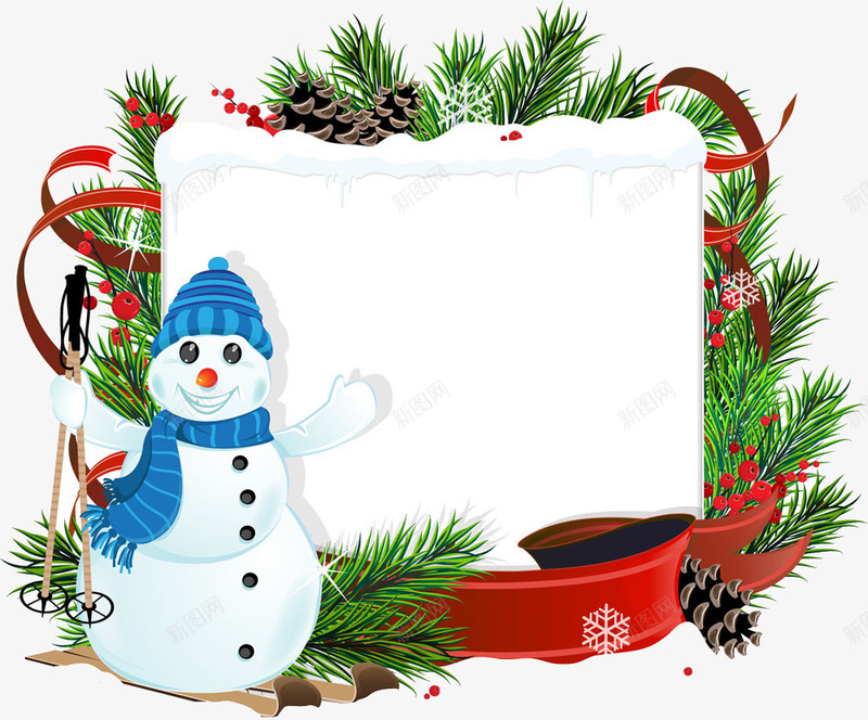 圣诞背景png免抠素材_88icon https://88icon.com 圣诞树素材 圣诞节素材 彩带 松果 贺卡素材 雪 雪人