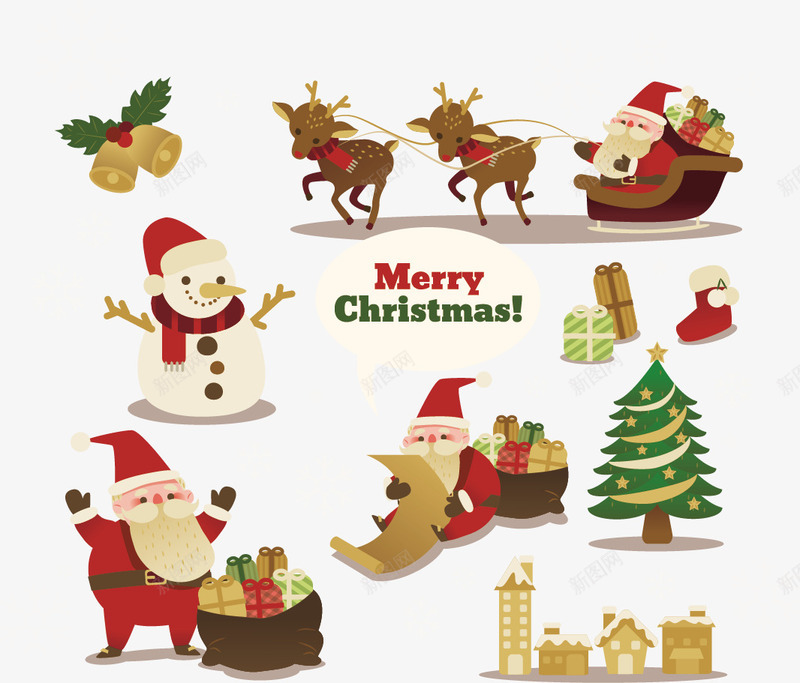 圣诞矢量图ai免抠素材_88icon https://88icon.com 卡通动漫 圣诞树 圣诞素材 圣诞老人 圣诞节 广告设计 彩色手绘 礼物 驯鹿 矢量图