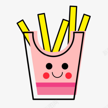 矢量粉色水彩薯条笑脸图标图标