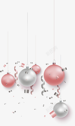多彩丝带圣诞节粉色圣诞球高清图片