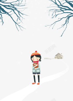 下雪天树枝雪天里的小女孩高清图片