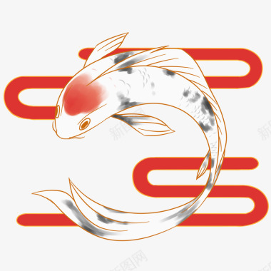 锦鲤免抠png红色云纹锦鲤图标图标