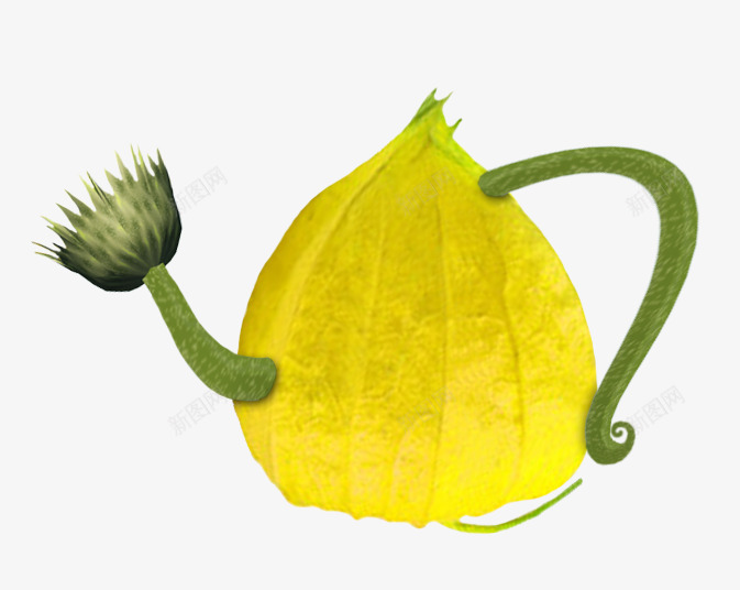 卡通植物创意小茶壶png免抠素材_88icon https://88icon.com 创意 卡通植物 茶壶 金黄色 黄瓜手柄