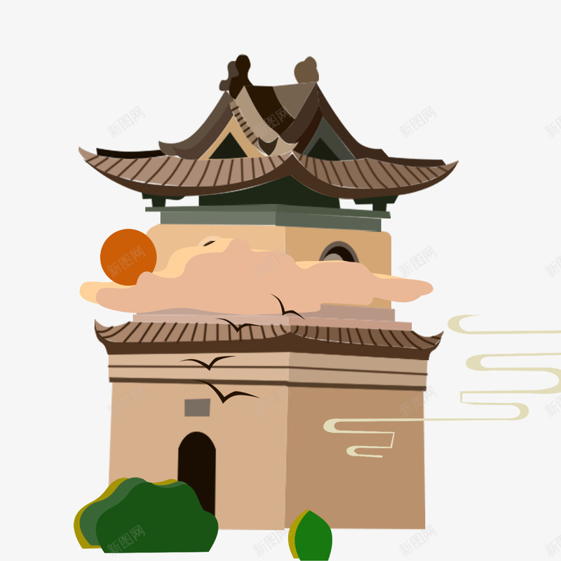 手绘卡通古典阁楼png免抠素材_88icon https://88icon.com 中国风 卡通 古代建筑 古典风 古风阁楼 建筑 手绘 阁楼