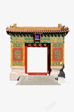 古式建筑中国风红墙宫廷古式建筑门框高清图片
