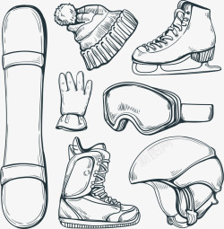 滑冰冰鞋手绘冬季滑雪装备矢量图高清图片