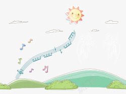 幼儿涂鸦手绘阳光下的山高清图片