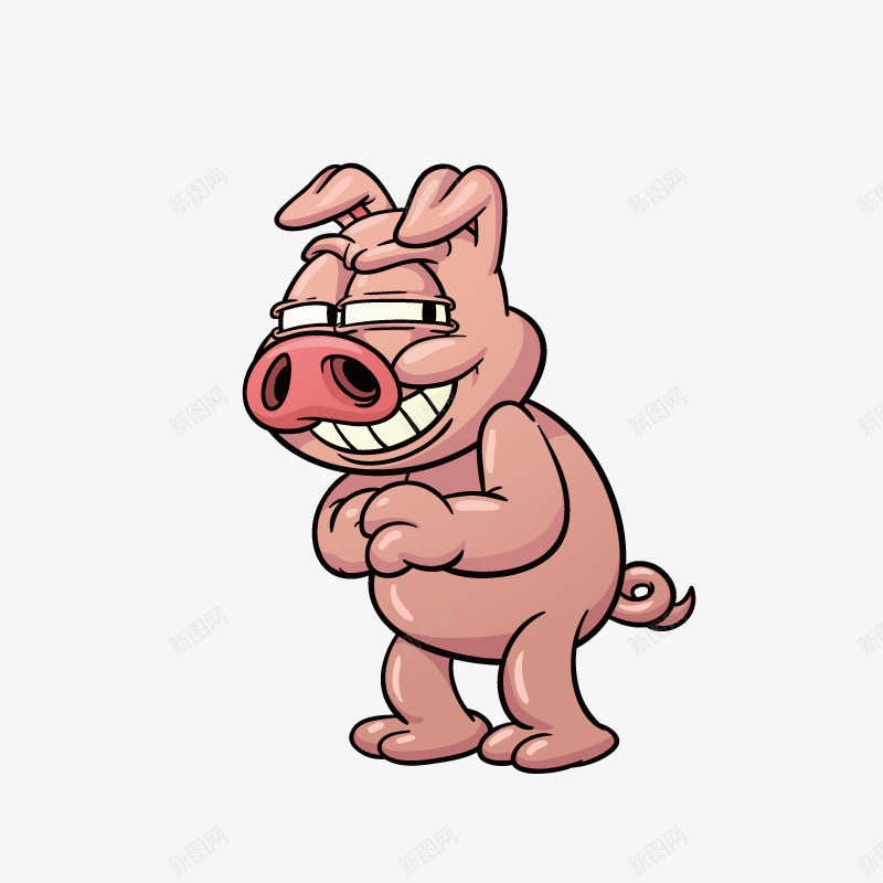 坏笑的小猪卡通图png免抠素材_88icon https://88icon.com 动物 卡通 坏笑的 奸诈的表情 小猪 牙齿 站立 简图 表情