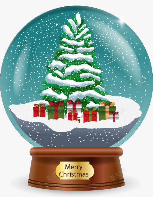 飘雪水晶球矢量图ai免抠素材_88icon https://88icon.com 圣诞树 圣诞节 矢量免费图片素材 礼盒 飘雪 矢量图