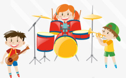 吹萨克斯的女孩卡通插图演奏音乐孩子高清图片