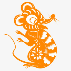 小动物老鼠橙色鼠年剪纸插画高清图片