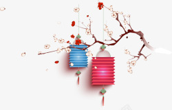 中国风过节挂在梅枝上的灯笼高清图片