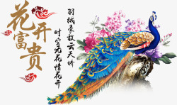 手绘挂画素材中国风花开富贵墙贴背景高清图片