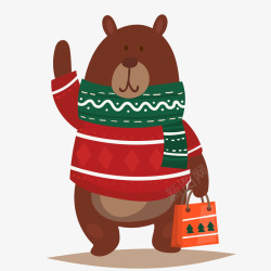 圣诞购物袋圣诞节可爱的小熊动物矢量图高清图片