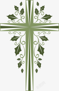 天主绿色冬青树藤十字架高清图片