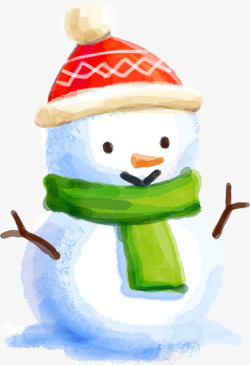 手绘创意合成效果带围巾的雪人素材