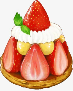 美味草莓蛋挞手绘素材