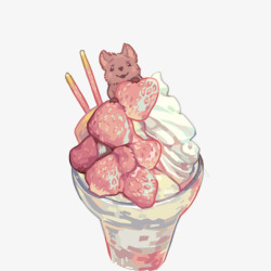 草莓冰淇淋手绘画片素材