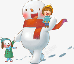 手绘创意合成白色的雪人小孩子素材