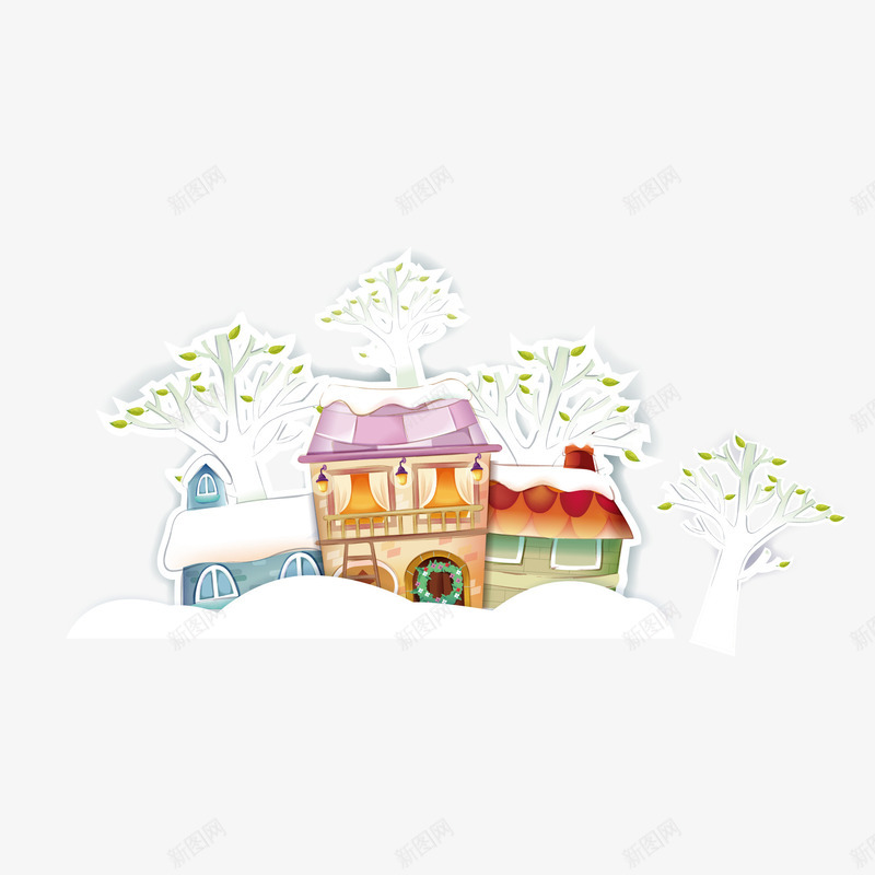 贺卡图案png_88icon https://88icon.com 卡通 图案 城堡 贺卡 雪