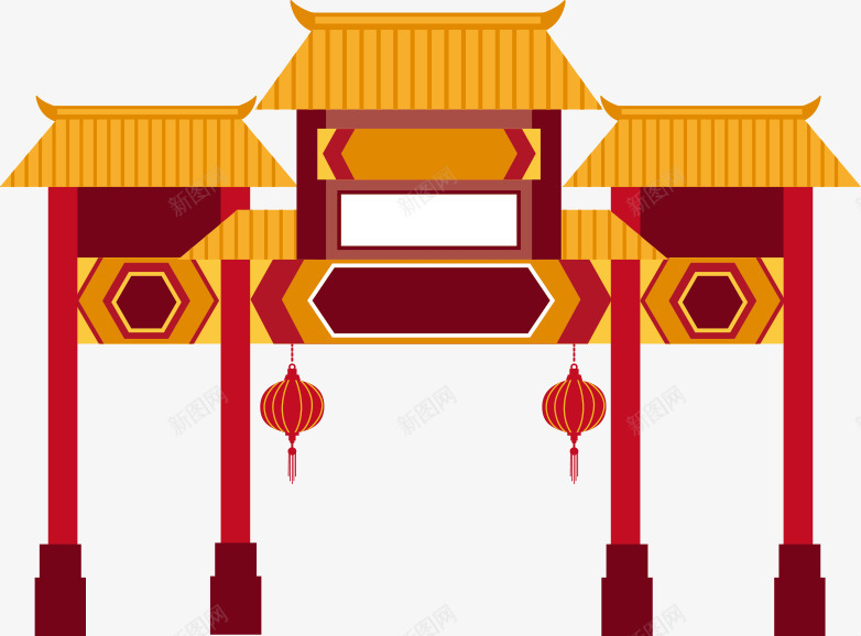 古代建筑矢量图ai免抠素材_88icon https://88icon.com 中国红 古代 庙门 建筑 牌坊 矢量图 矢量素材