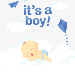 男婴免抠素材趴在云朵上睡觉的婴儿高清图片