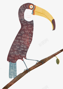 手绘复古大嘴鸟图素材